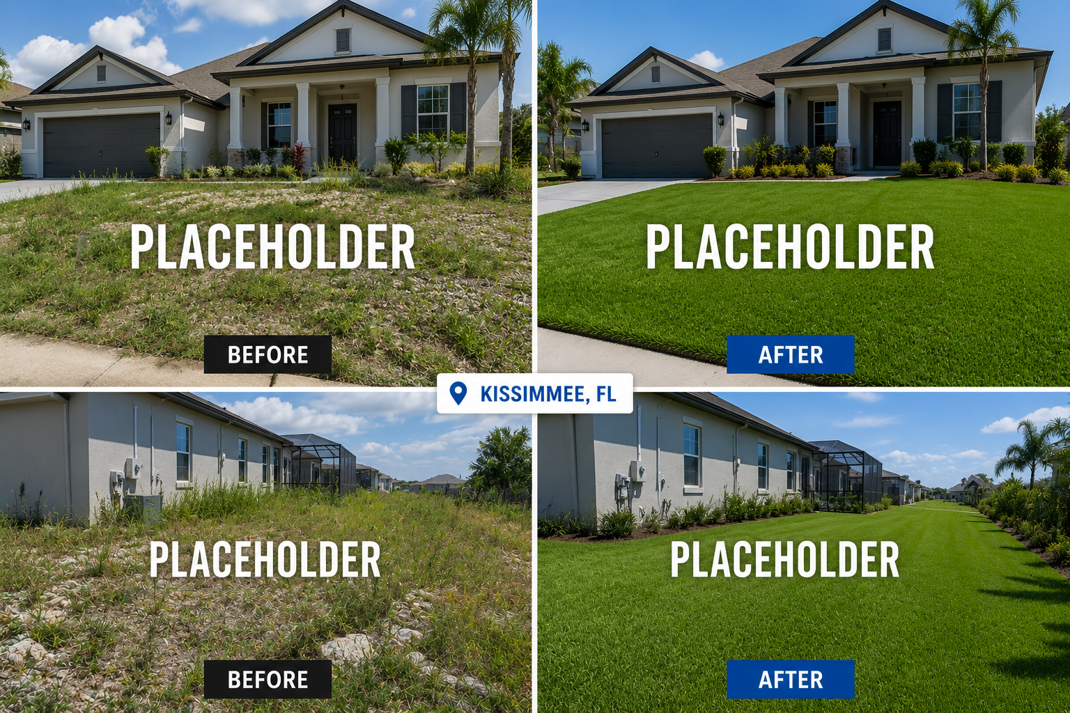 Before and after lawn transformation in Kissimmee Florida